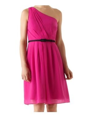 NWT WHBM White House Black Market One-Shoulder Asymmetrical Pink Chiffon Dress